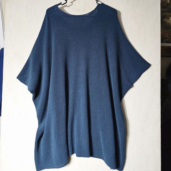 Cabi Flex Poncho Sweater Teal Size M/L Knit Pockets Batwings Oversized Stretchy - Picture 9 of 9